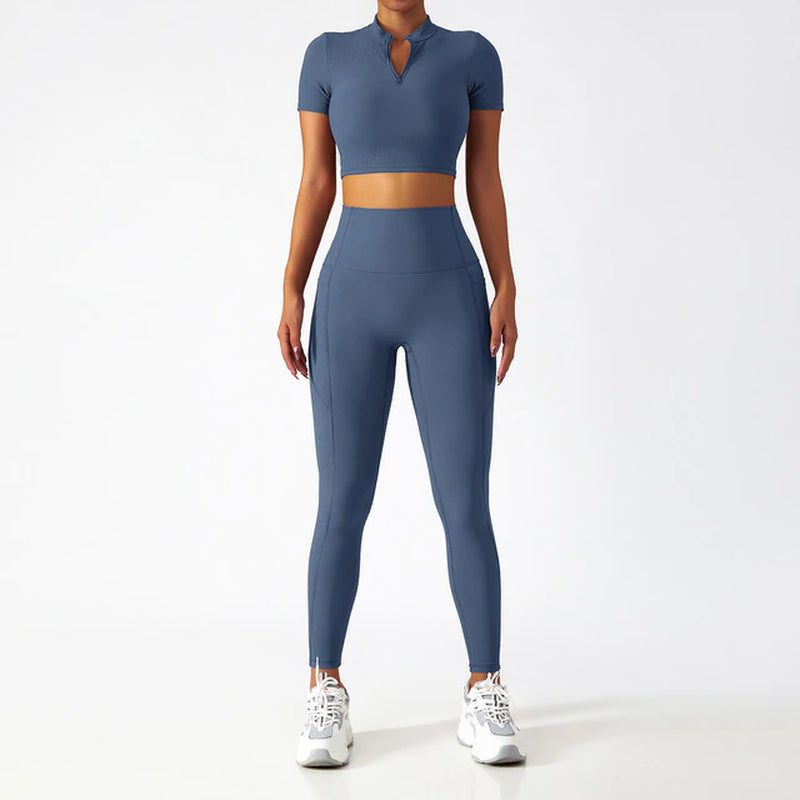 Yoga Set 2 Piece Women Sportswear Workout Clothes Women Sport Sets Suits for Fitness Long Sleeve Seamless Gym Push up Leggings