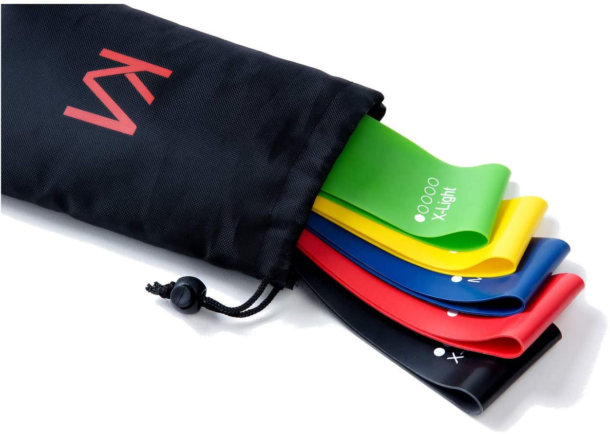 Resistance Full Loop Exercise Bands for Fitness, Home, Strength, Pilates, Yoga, Training, Therapy, Weight Loss with All Natural Latex Set of 5 12” X 2”.