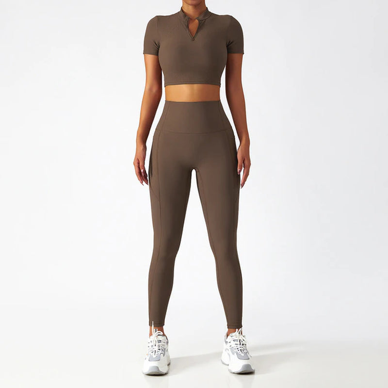 Yoga Set 2 Piece Women Sportswear Workout Clothes Women Sport Sets Suits for Fitness Long Sleeve Seamless Gym Push up Leggings