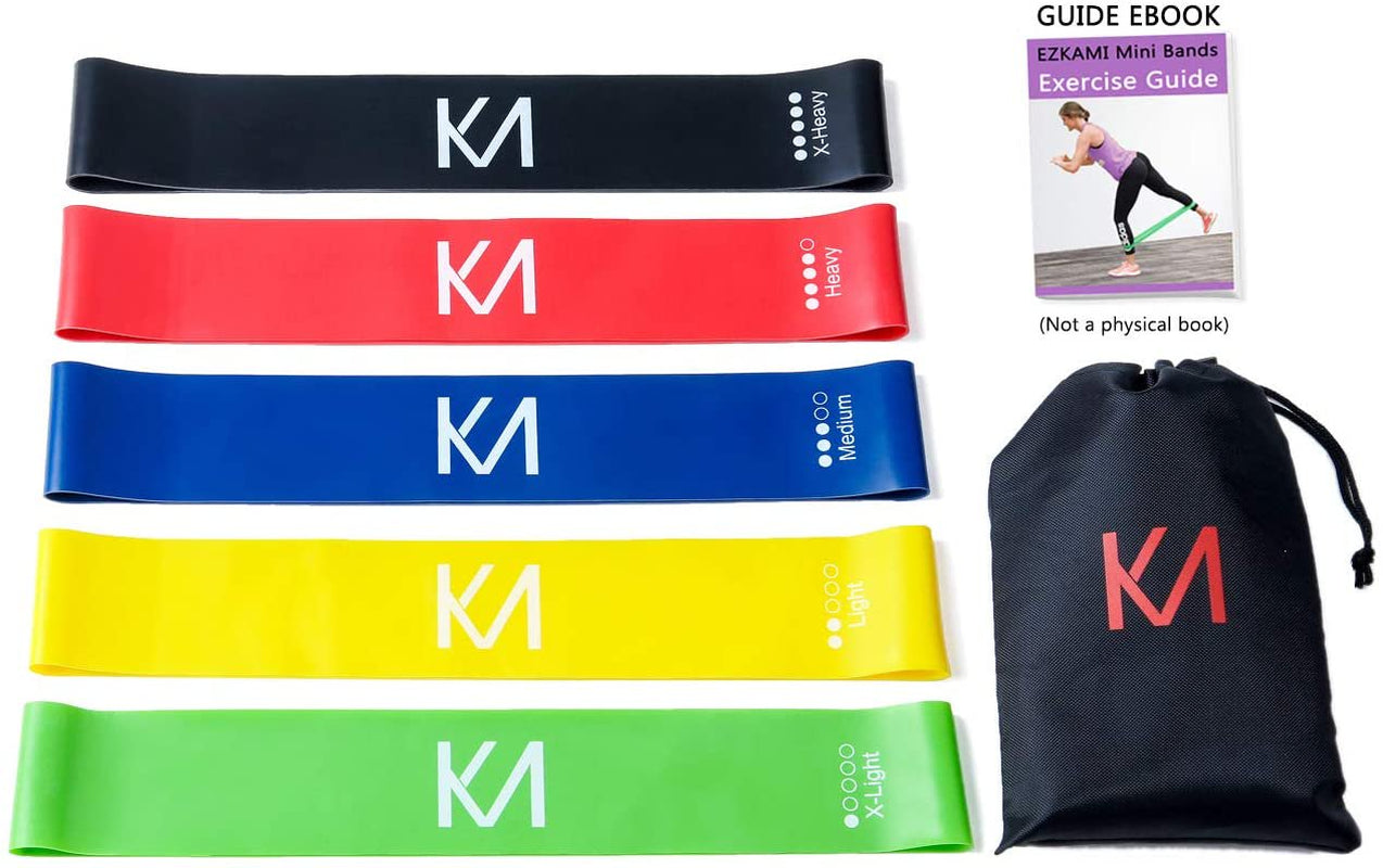 Resistance Full Loop Exercise Bands for Fitness, Home, Strength, Pilates, Yoga, Training, Therapy, Weight Loss with All Natural Latex Set of 5 12” X 2”.