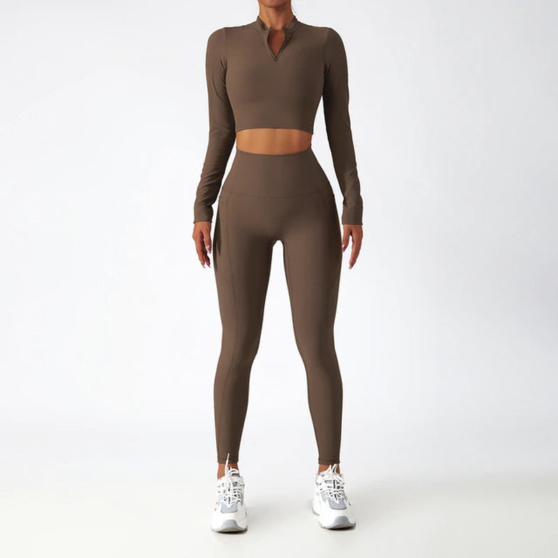 Yoga Set 2 Piece Women Sportswear Workout Clothes Women Sport Sets Suits for Fitness Long Sleeve Seamless Gym Push up Leggings