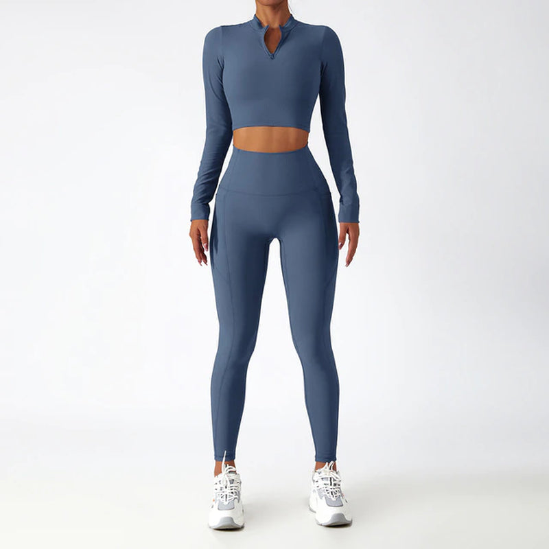 Yoga Set 2 Piece Women Sportswear Workout Clothes Women Sport Sets Suits for Fitness Long Sleeve Seamless Gym Push up Leggings
