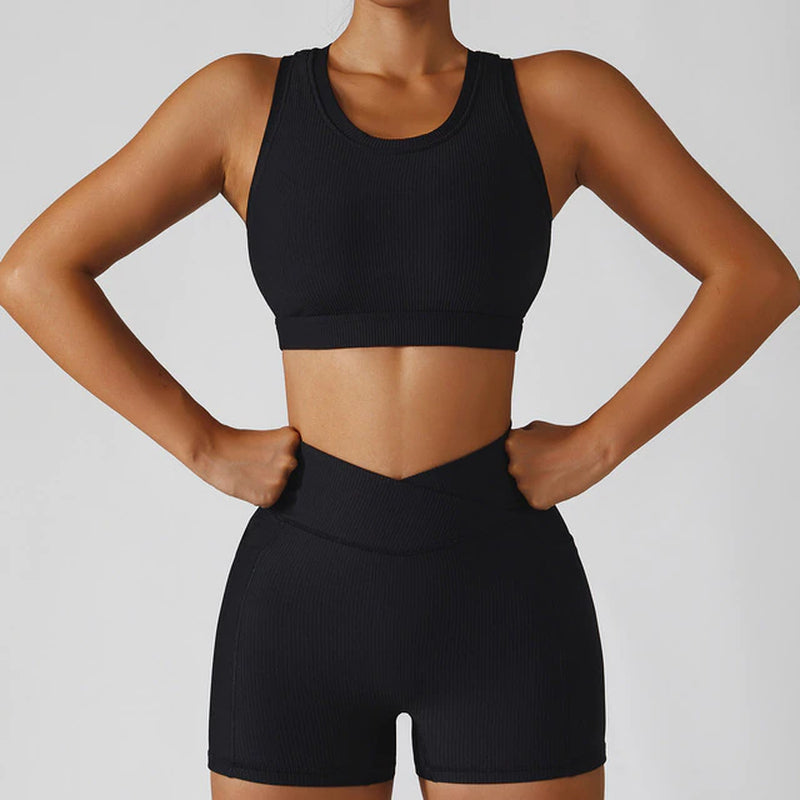 Ladies Gym Wear Fitness Workout Sports Clothes Yoga Vest & Leggings Set  Black