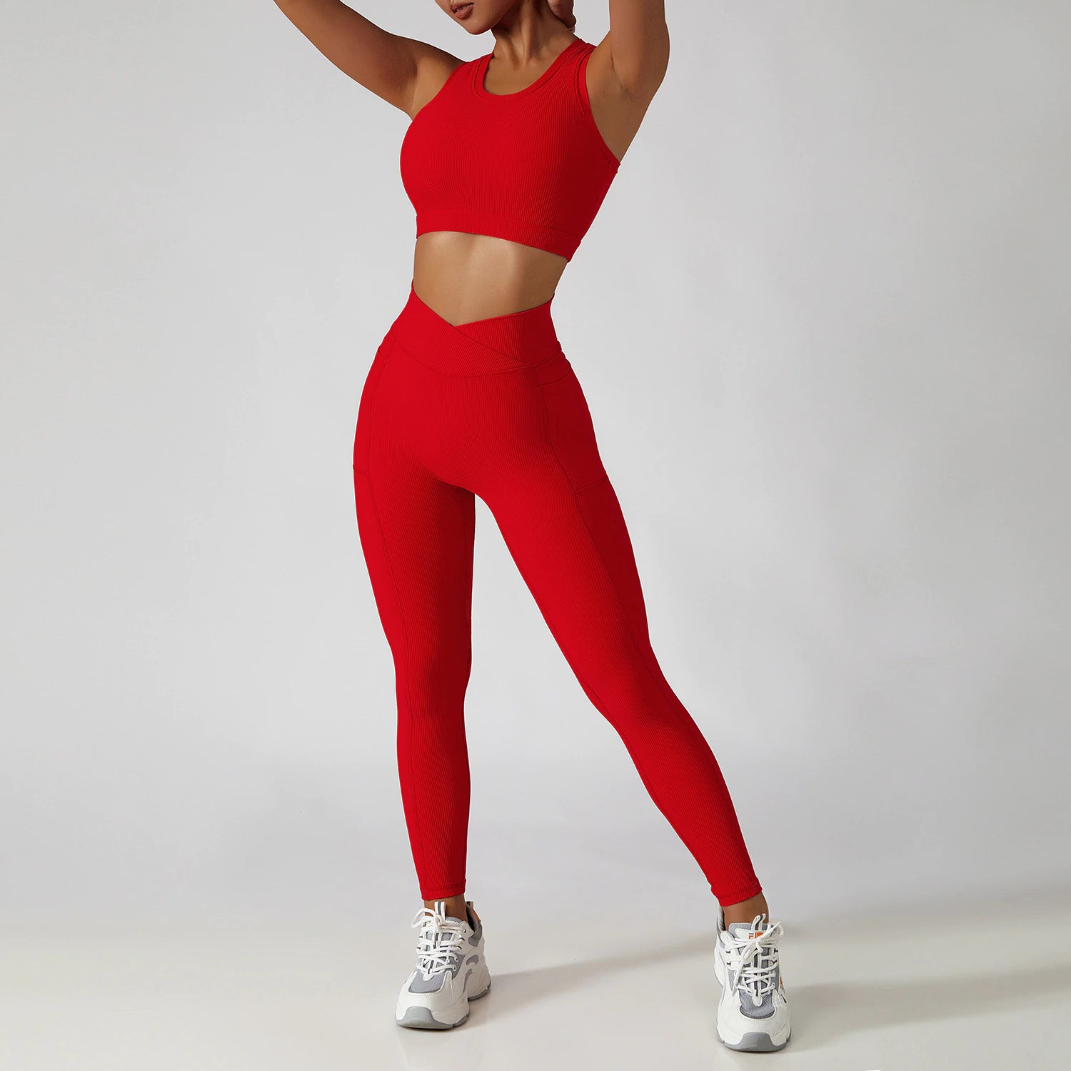 High Waist Yoga Seamless Workout Leggings And Tracksuit Set For