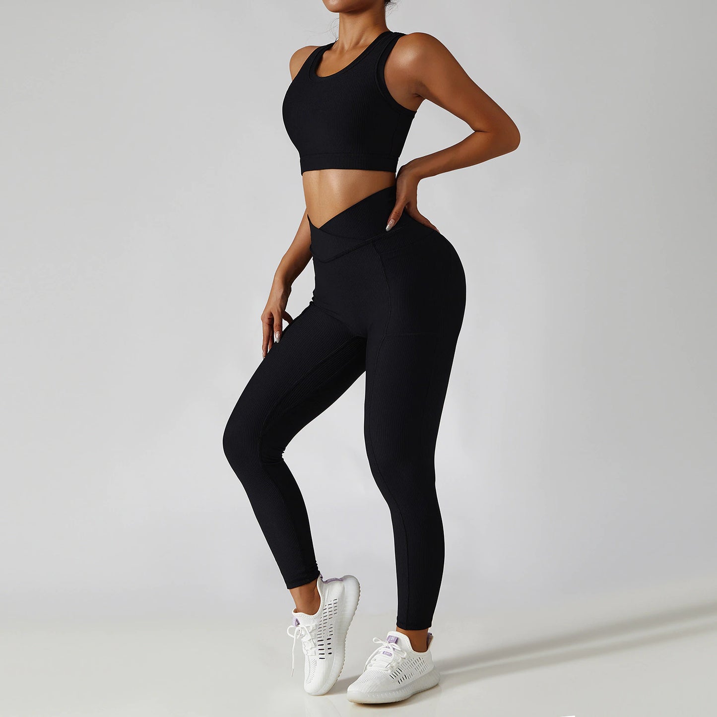 2 Pieces Seamless Women Tracksuit Yoga Set Running Workout Sportswear Gym Clothes Fitness Bra High Waist Leggings Sports Suit