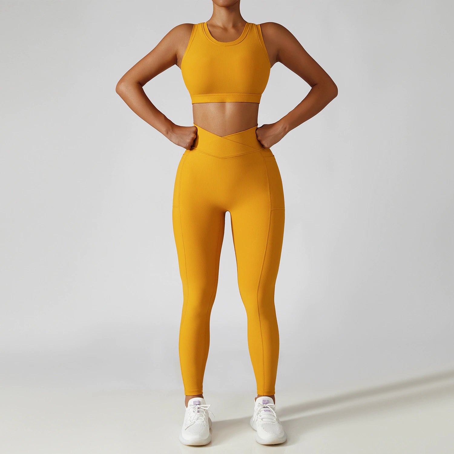 Rush Famulily Sexy Workout Outfit for Women ,Summer Casual Gym Workout  Running Tracksuit Outfits Sportswear Yoga Clothes-Yellow(S) S1238 