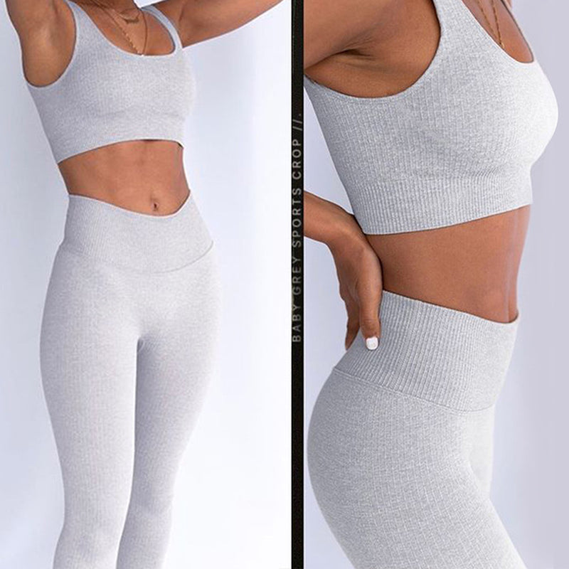 2 Piece Set Women Workout Clothing Gym Set Fitness Sportswear Crop