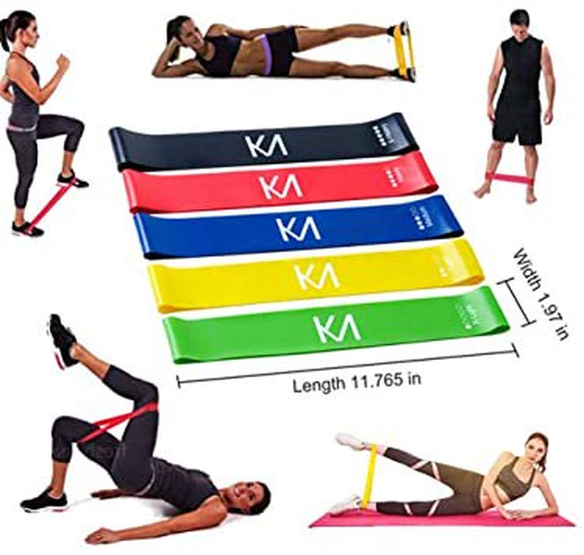 Resistance Full Loop Exercise Bands for Fitness, Home, Strength, Pilates, Yoga, Training, Therapy, Weight Loss with All Natural Latex Set of 5 12” X 2”.