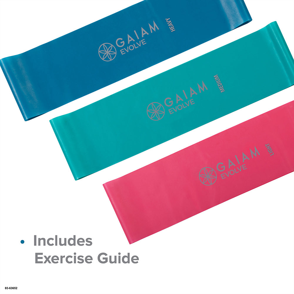 Evolve By Gaiam 3 Pack Flat Bands 3 Levels of Resistance Exercise Fitness